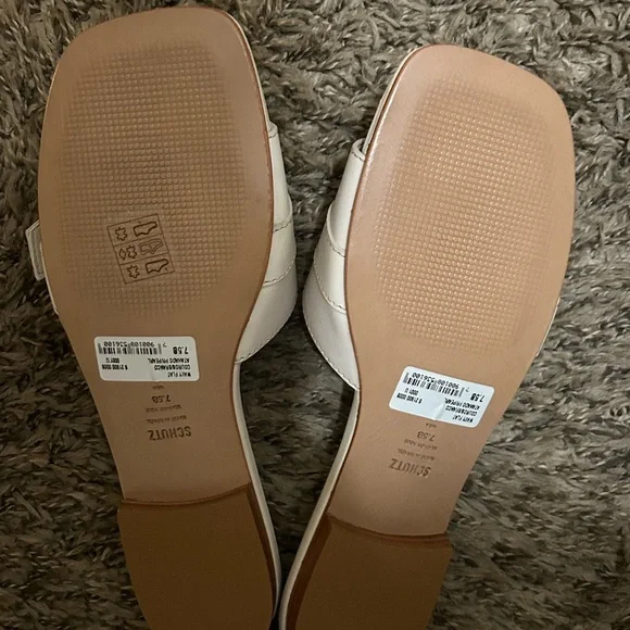 SCHUTZ White Sandals with Gold Accent - Picture 2 of 3